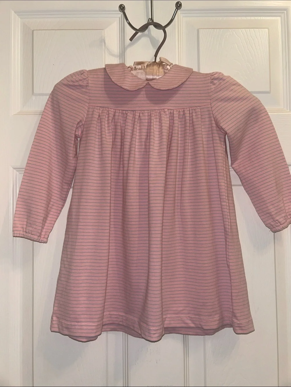 Busy Bees Toddler Pink Striped Long Sleeve Dress w/Peter Pan Collar